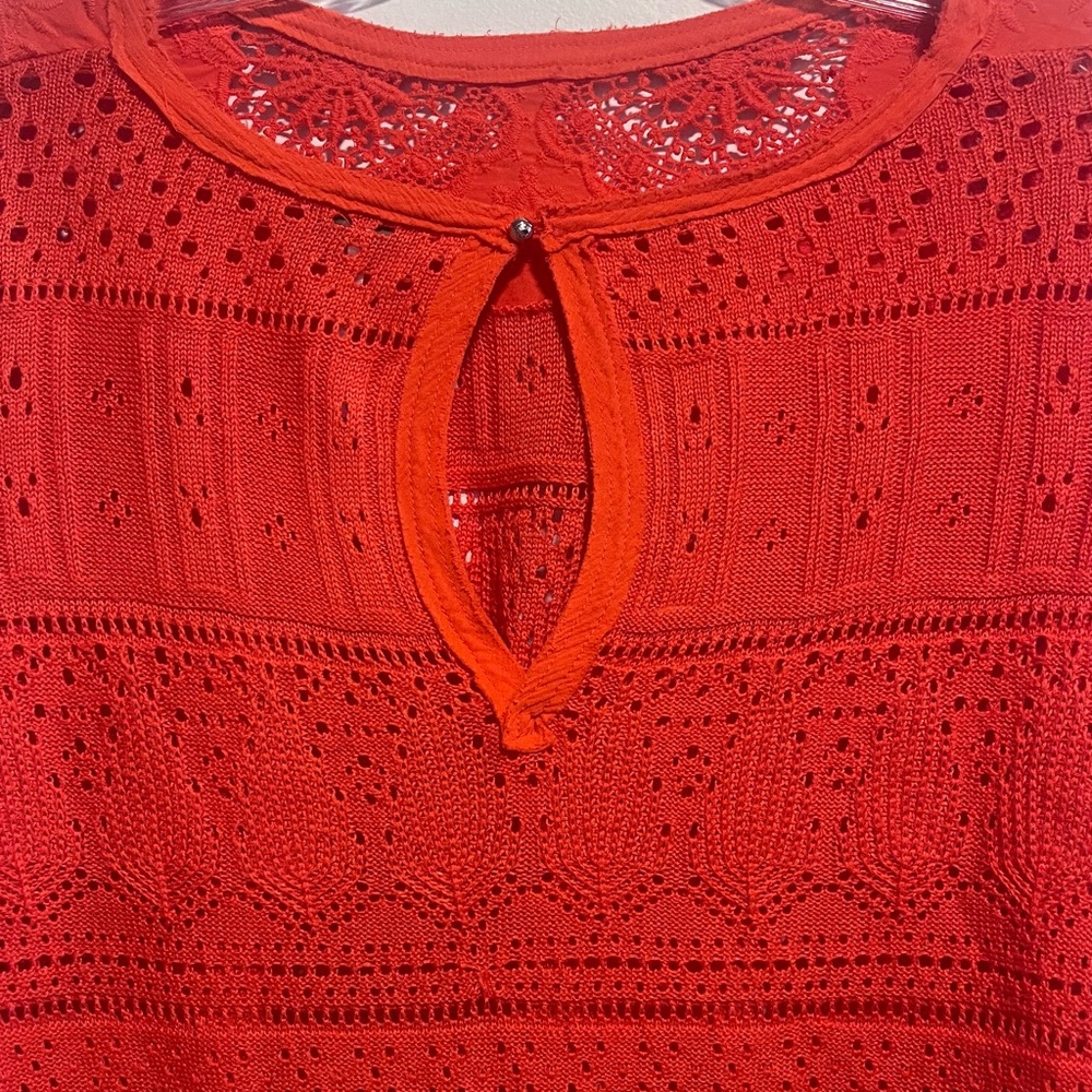 Free People Once Upon A Time Top – Red/Orange Lace Bell Sleeve Blouse - Picture 11 of 15